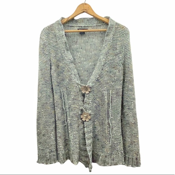 BCBGMaxAzria Boho Scalloped Edge Button Front Knit Cardigan Wood FlowerButton S - Picture 2 of 16